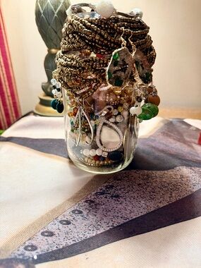 Mixed Beaded Bracelets and Earrings Stack - Green & Gold Accents